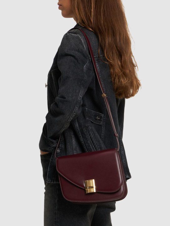 Ferragamo: Medium Fiamma leather shoulder bag - Dark Barolo - women_1 | Luisa Via Roma