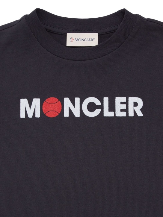 Moncler: Logo棉质平纹针织T恤 - 蓝色 - kids-girls_1 | Luisa Via Roma