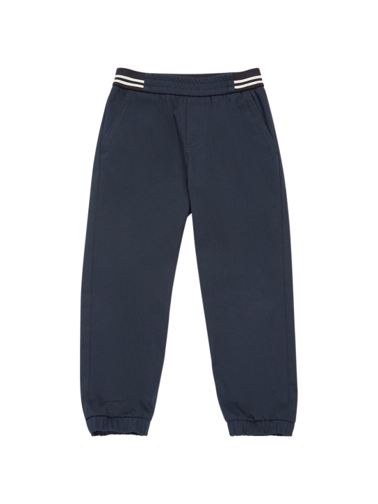 Moncler: Pantaloni in felpa di cotone stretch - Blu - kids-boys_0 | Luisa Via Roma