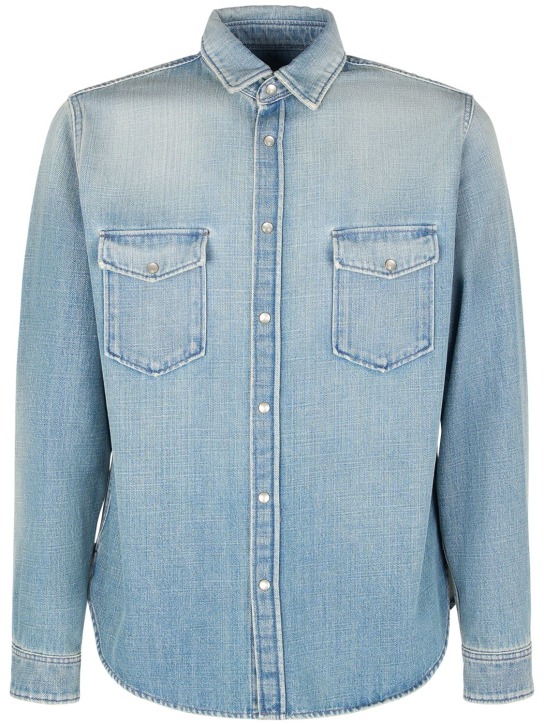 Saint Laurent: Camisa oversize de denim de algodón - Azul Claro - men_0 | Luisa Via Roma