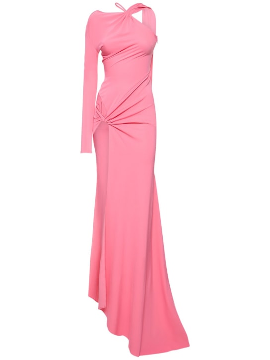 David Koma: Ruched jersey one-sleeve gown w/ knots - women_0 | Luisa Via Roma