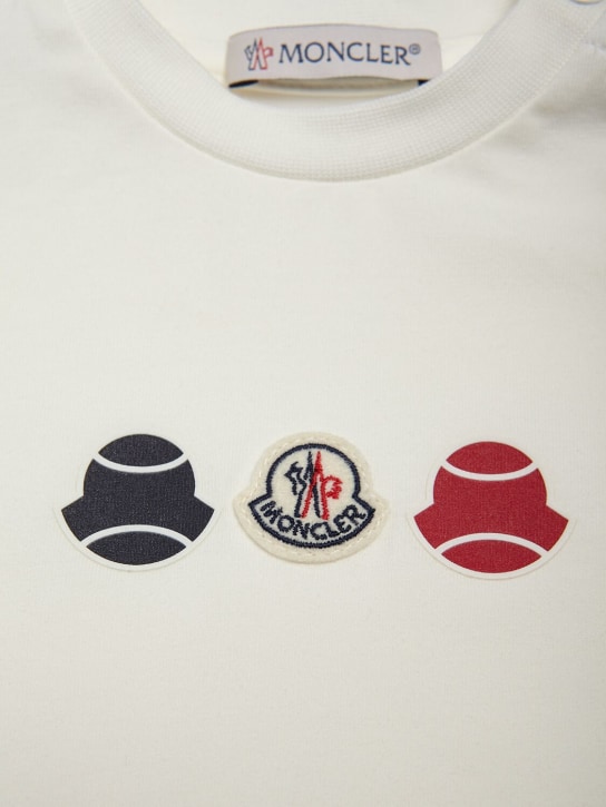 Moncler: Logo patch stretch cotton jersey t-shirt - White - kids-girls_1 | Luisa Via Roma