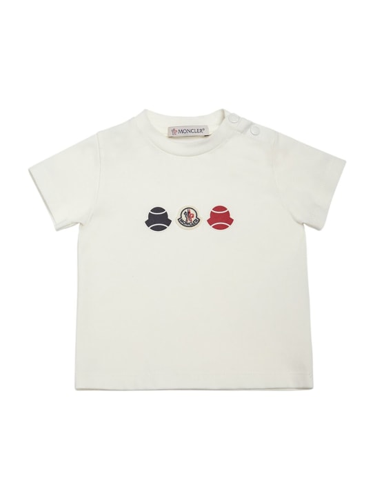 Moncler: Logo patch stretch cotton jersey t-shirt - White - kids-girls_0 | Luisa Via Roma