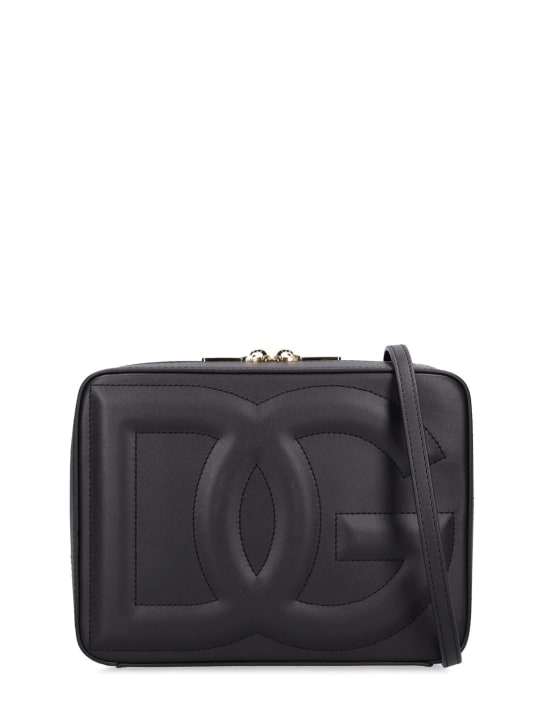Dolce&Gabbana: Bolso camera grande de piel con logo - Negro - women_0 | Luisa Via Roma