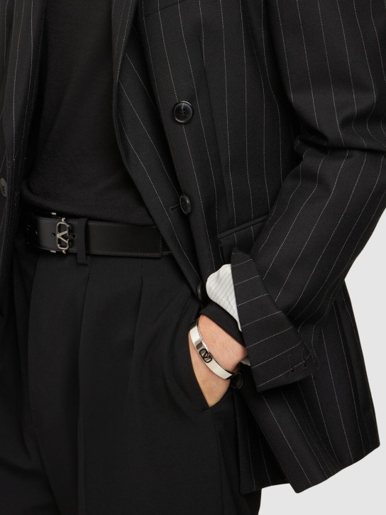 Valentino Garavani: V Logo Signature cuff bracelet - Silver/Black - men_1 | Luisa Via Roma