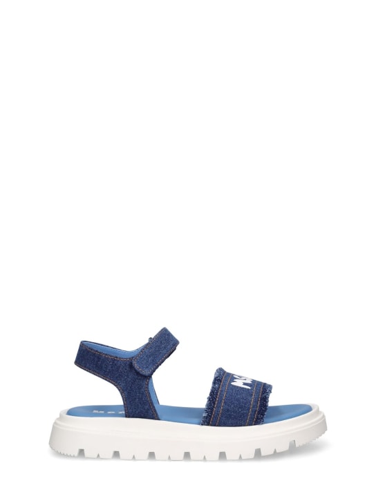MSGM: Logo cotton denim strap sandals - Blue - kids-girls_0 | Luisa Via Roma
