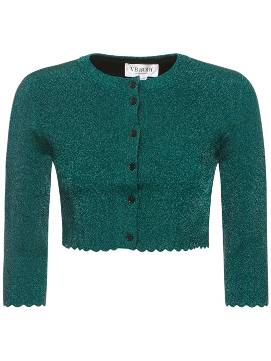 Victoria Beckham: Lurex viscose blend cropped cardigan - Green - women_0 | Luisa Via Roma