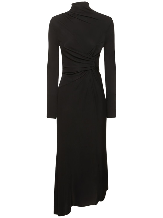 Victoria Beckham: Asymmetric draped high neck midi dress - Black - women_0 | Luisa Via Roma