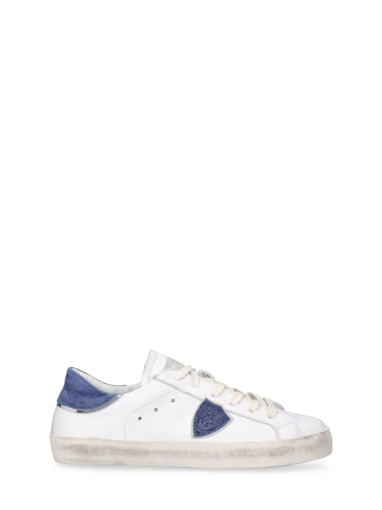 PHILIPPE MODEL: Paris leather lace-up sneakers - White/Blue - kids-boys_0 | Luisa Via Roma