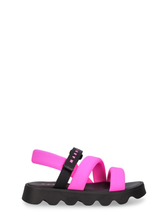 Marni Junior: Logo printed fabric sandals - Fuchsia - kids-girls_0 | Luisa Via Roma