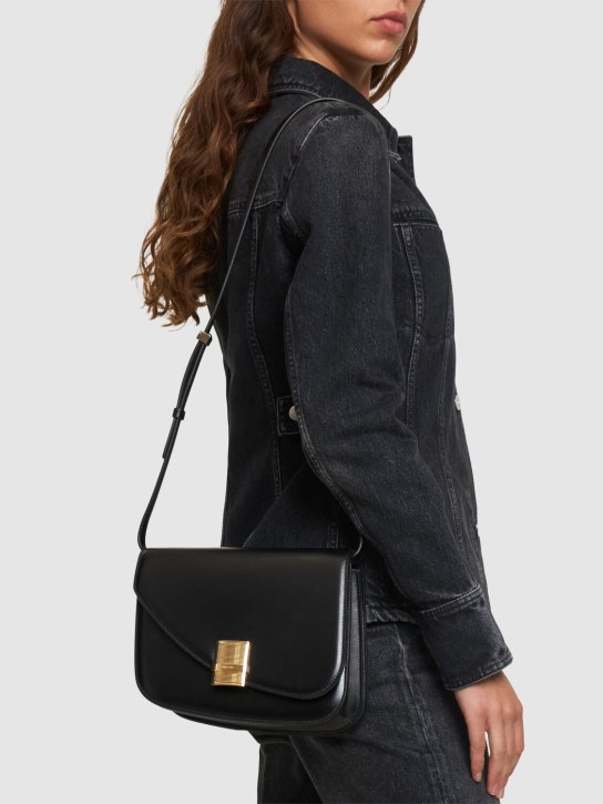 Ferragamo: Medium Fiamma leather shoulder bag - Black - women_1 | Luisa Via Roma