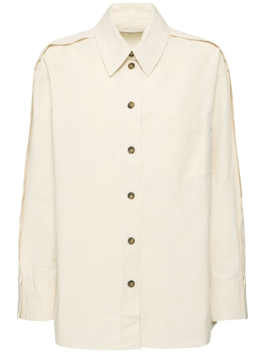 Victoria Beckham: Pleat detail oversize cotton denim shirt - White - women_0 | Luisa Via Roma