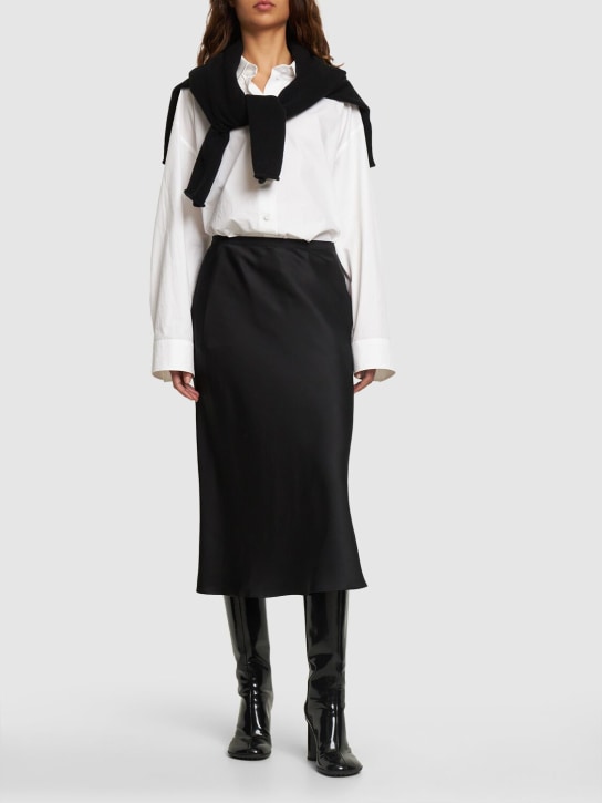 ANINE BING: Bar silk satin midi skirt - Black - women_1 | Luisa Via Roma