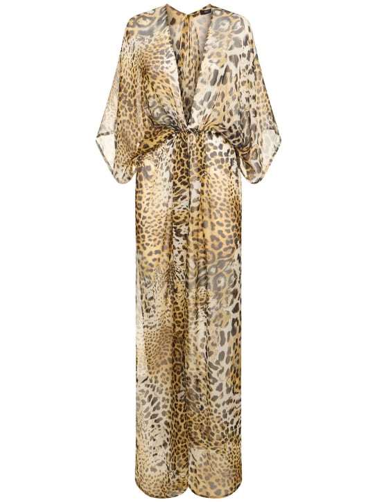 Roberto Cavalli: Printed silk chiffon halter maxi dress - Multicolor - women_0 | Luisa Via Roma