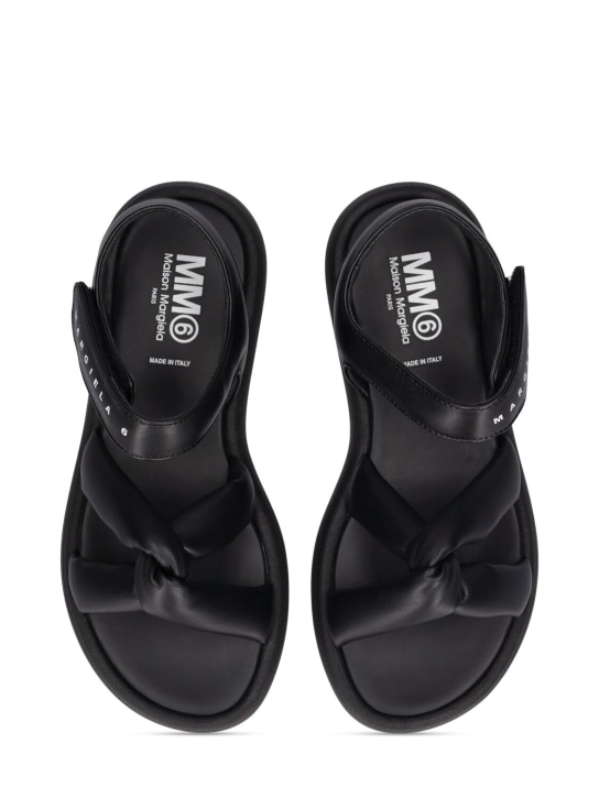 MM6 Maison Margiela: Logo print faux leather strap sandals - Black - kids-girls_1 | Luisa Via Roma