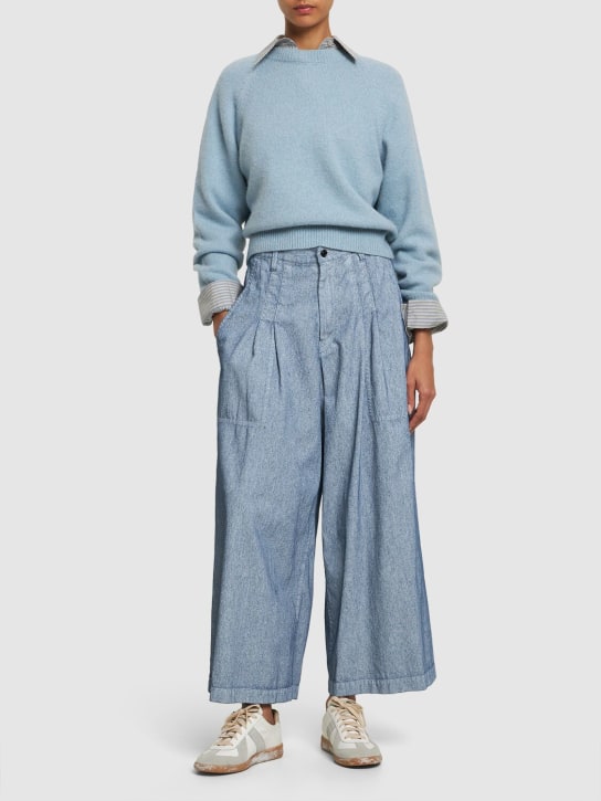 Yohji Yamamoto: Coated denim wide jeans - Light Blue - women_1 | Luisa Via Roma