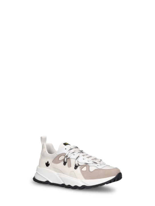 Dsquared2: Tech & leather lace-up sneakers - White/Beige - kids-boys_1 | Luisa Via Roma
