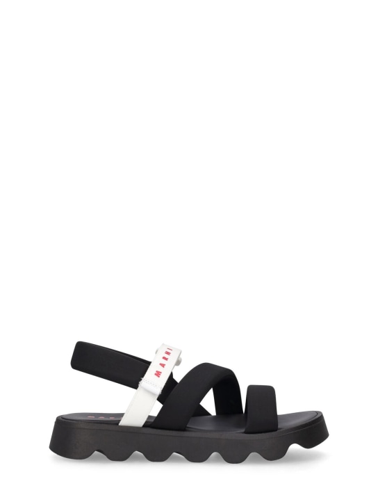 Marni Junior: Logo printed fabric sandals - Black/White - kids-girls_0 | Luisa Via Roma