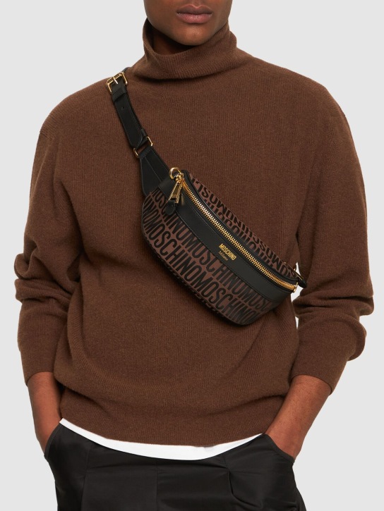 Moschino: Moschino logo nylon jacquard belt bag - Brown - men_1 | Luisa Via Roma