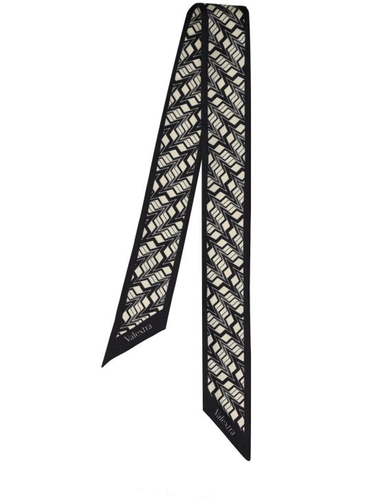Valextra: Logo silk scarf - Nero/Pergamena - women_0 | Luisa Via Roma