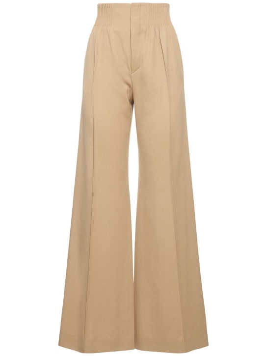 Chloé: Wool gabardine high waist wide pants - Beige - women_0 | Luisa Via Roma