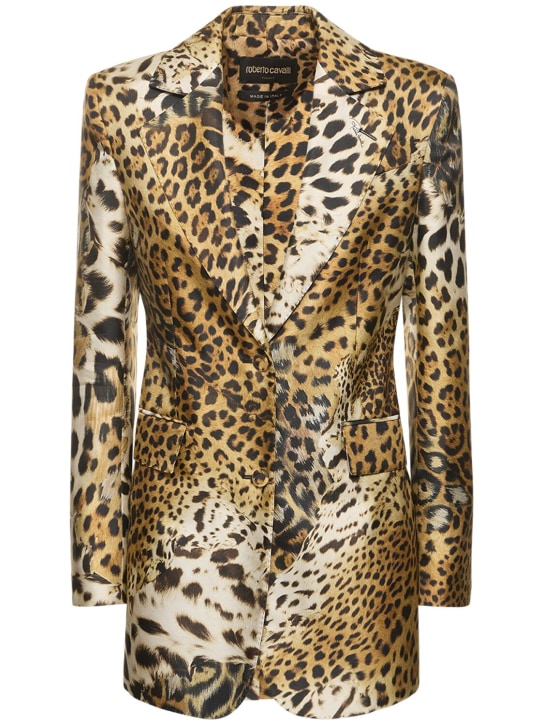Roberto Cavalli: Veste en sergé de soie imprimé léopard - Multicolore - women_0 | Luisa Via Roma