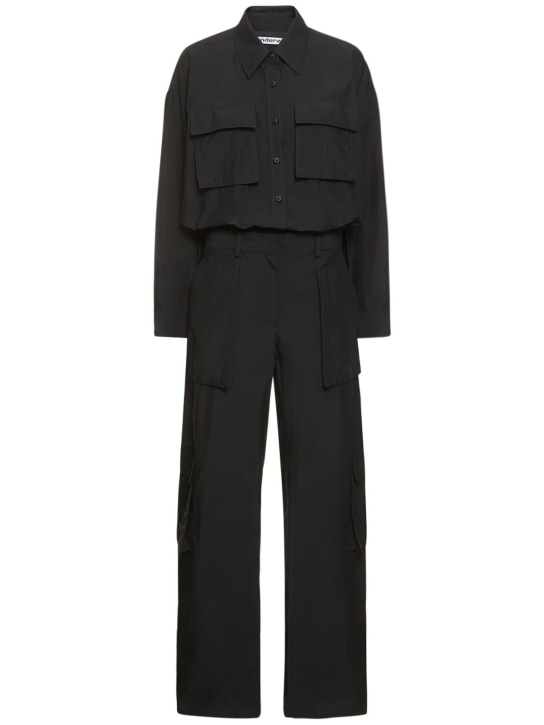 Alexander Wang: Button up cotton blend cargo jumpsuit - Black - women_0 | Luisa Via Roma