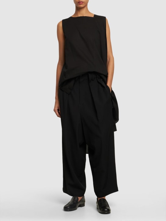 Yohji Yamamoto: Pantalon ample en gabardine de laine froncée - Noir - women_1 | Luisa Via Roma
