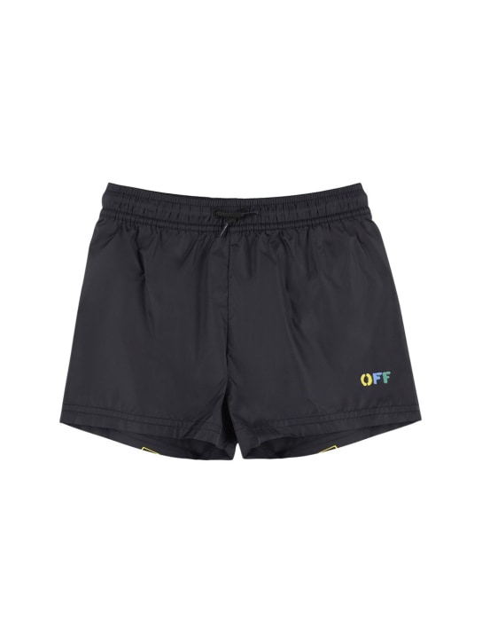 Off-White: Diag Rainbow nylon swim shorts - Black - kids-boys_0 | Luisa Via Roma