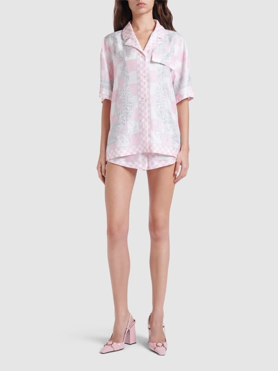 Versace: Kurzärmeliges Hemd aus Seidentwill - Pink/Multi - women_1 | Luisa Via Roma
