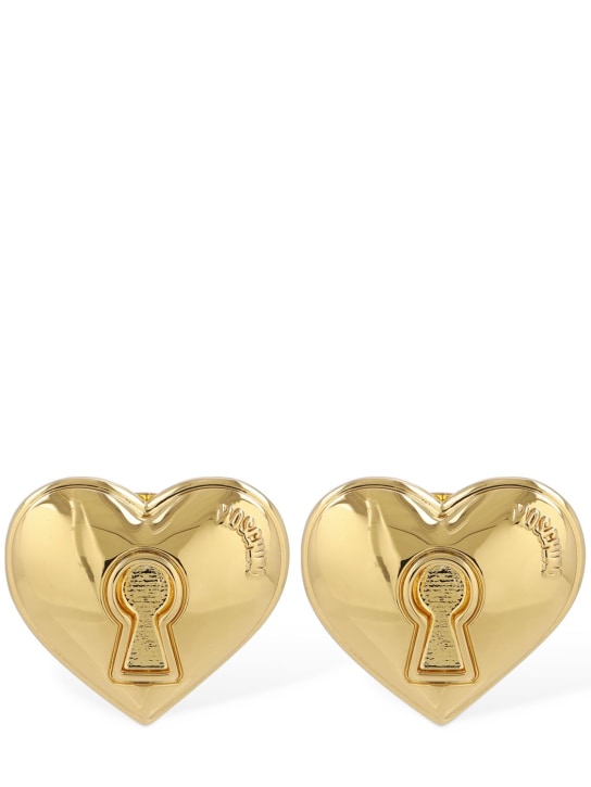 Moschino: Heart stud clip-on earrings - Gold - women_0 | Luisa Via Roma