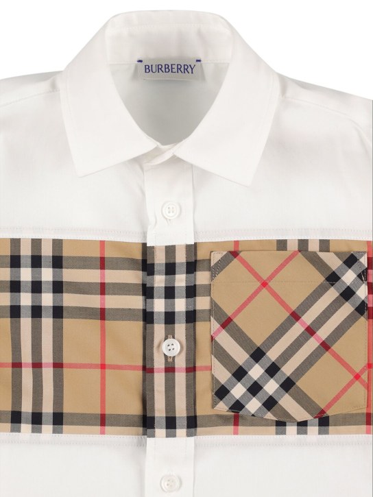 Burberry: Camicia in popeline di cotone check - Bianco/Beige - kids-boys_1 | Luisa Via Roma
