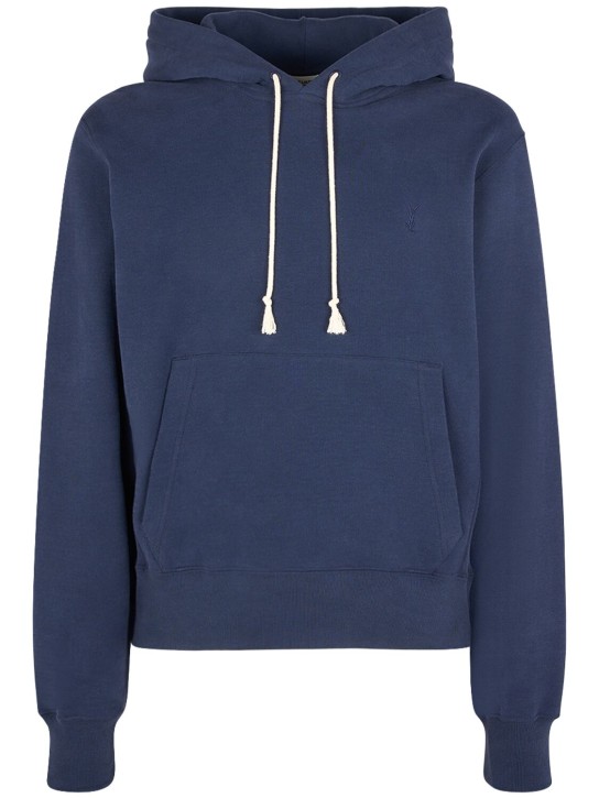 Saint Laurent: Cassandre cotton hoodie - Marine Blue - men_0 | Luisa Via Roma