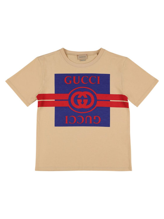 Gucci: T-shirt en jersey de coton - Crème Multicouleur - kids-boys_0 | Luisa Via Roma