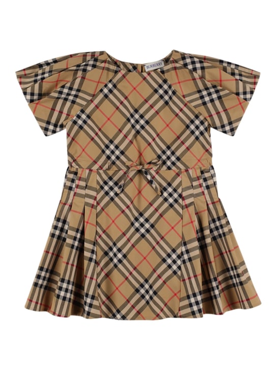 Burberry: Robe chemise en coton mélangé à carreaux - Beige - kids-girls_0 | Luisa Via Roma