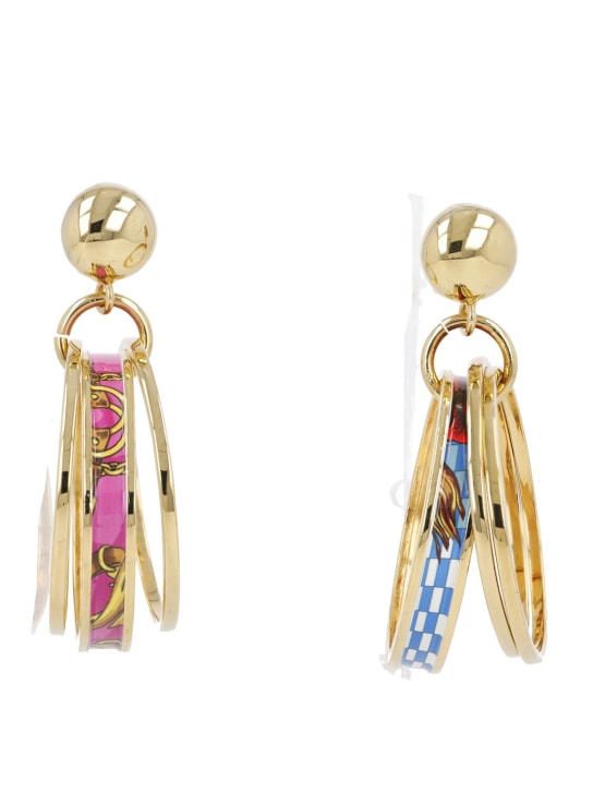Moschino: Printed multi-hoop clip-on earrings - Multi/Gold - women_0 | Luisa Via Roma