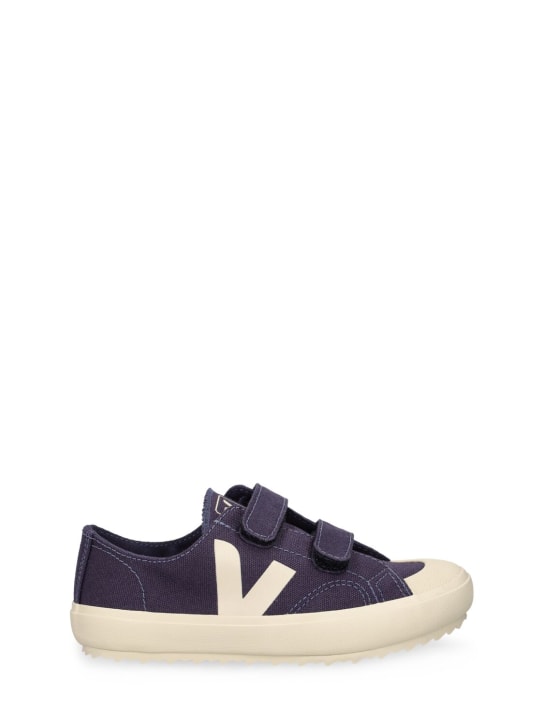 Veja: Organic cotton canvas strap sneakers - Navy - kids-boys_0 | Luisa Via Roma