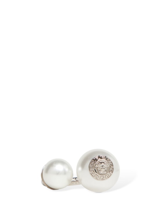 Versace: 人造珍珠戒指 - 白色/银色 - women_0 | Luisa Via Roma