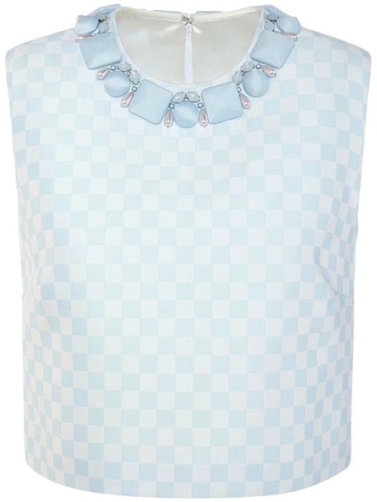 Versace: Duchesse sleeveless cropped top - Light Blue - women_0 | Luisa Via Roma