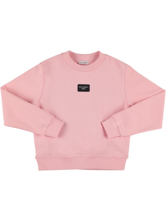 Dolce&Gabbana: Sweat-shirt en coton à logo - Rose - kids-girls_0 | Luisa Via Roma