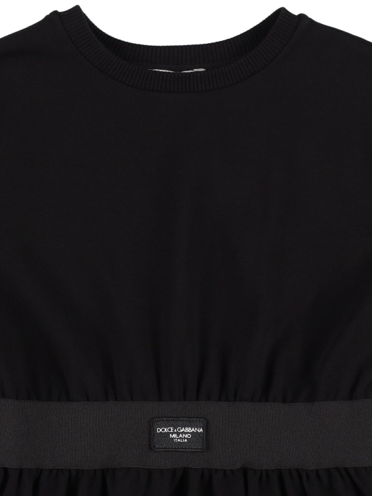 Dolce&Gabbana: Vestido de jersey de algodón con logo - Negro - kids-girls_1 | Luisa Via Roma