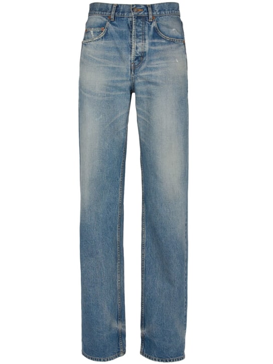 Saint Laurent: Adjusted maxi cotton denim long jeans - Blue - men_0 | Luisa Via Roma