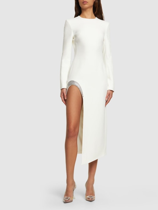 David Koma: Embellished long-sleeve cady midi dress - White - women_1 | Luisa Via Roma