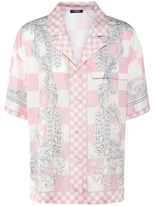Versace: Kurzärmeliges Hemd aus Seidentwill - Pink/Multi - women_0 | Luisa Via Roma