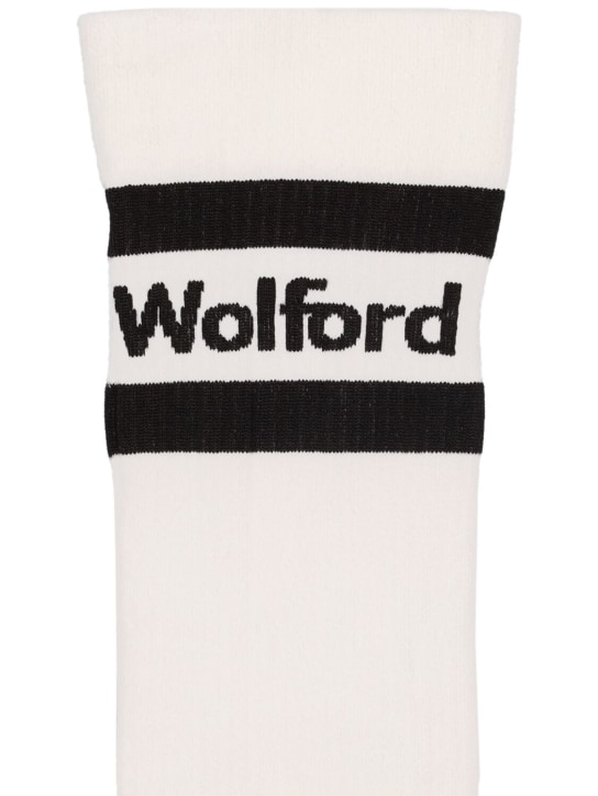 Wolford: Chaussettes en maille de coton mélangé à logo - Blanc - women_1 | Luisa Via Roma