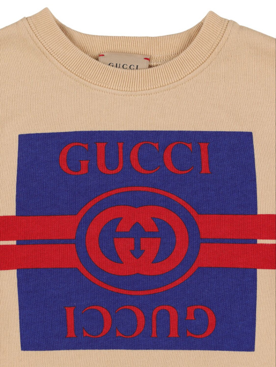 Gucci: Sweat-shirt en feutre de coton - Crème Multicouleur - kids-boys_1 | Luisa Via Roma