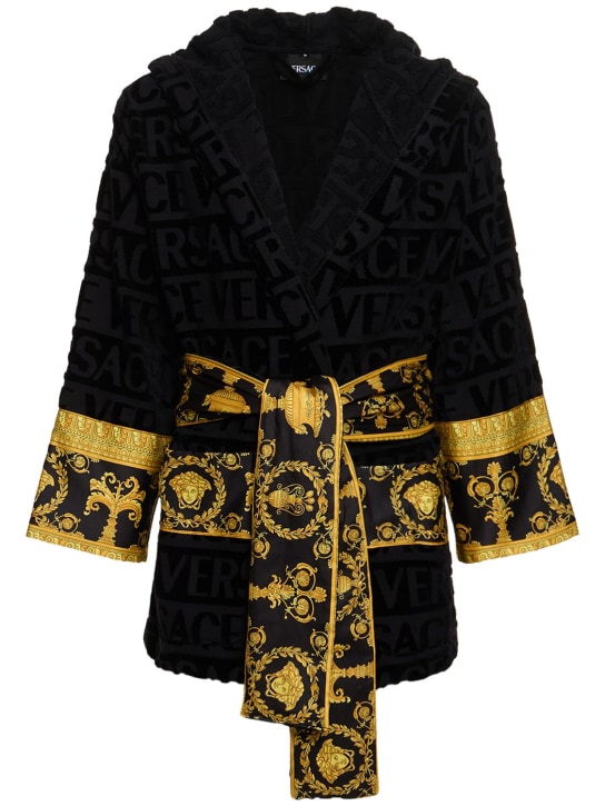 Versace: Barocco & Robe short cotton robe - Black - men_0 | Luisa Via Roma