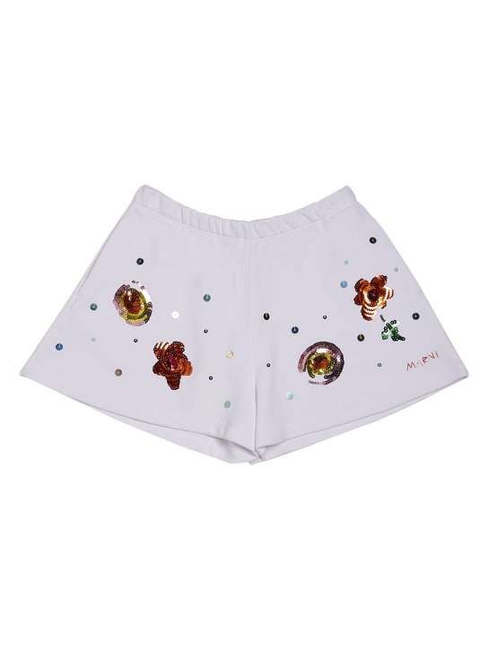 Marni Junior: Cotton sweat shorts w/sequins - White - kids-girls_0 | Luisa Via Roma