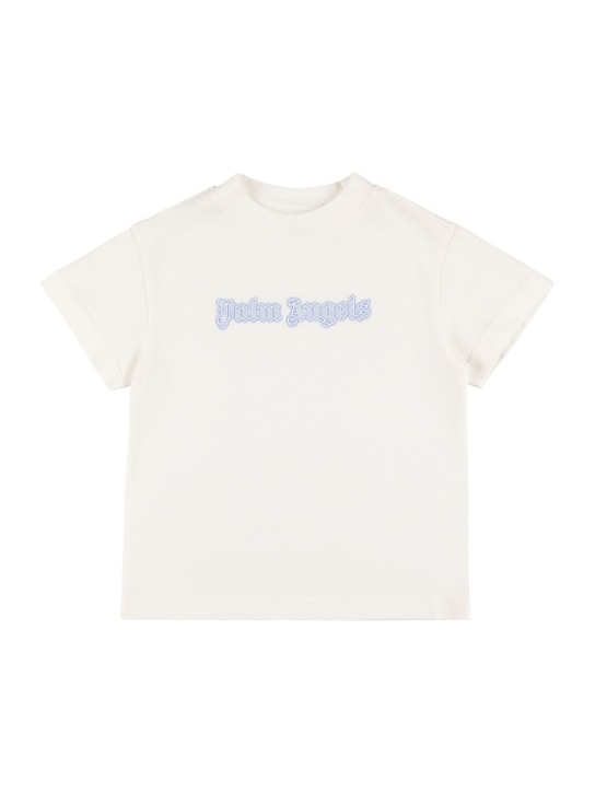 Palm Angels: T-shirt in cotone con logo fluo - Off-White - kids-girls_0 | Luisa Via Roma