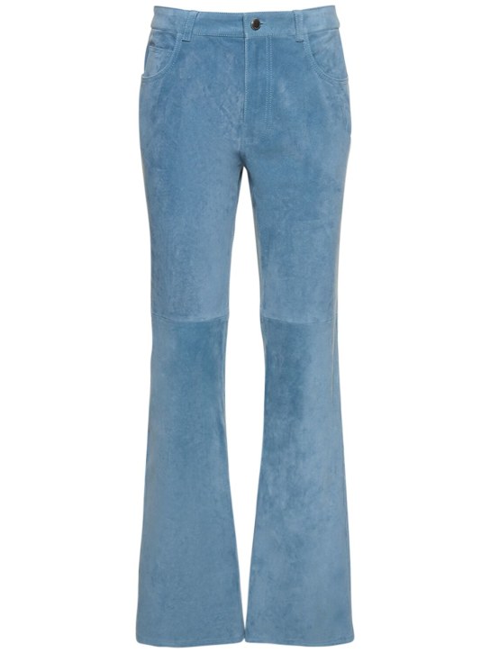 Chloé: 皮革&麂皮直筒裤 - 蓝色 - women_0 | Luisa Via Roma